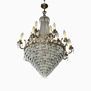 Large Baroque Crystal and Brass Chandelier, 1900s