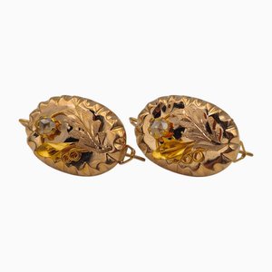 Gold Earrings in Yellow Gold with Diamonds, 1880, Set of 2