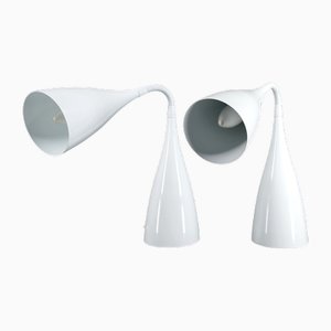 Vintage Table Lamps in White Enamelled Sheet Metal, 1970, Set of 2