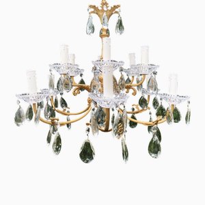 Brass and Crystal Chandelier, 1970s