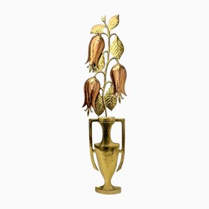 Vintage Brass and Copper Wall Sculpture Flowers in Vase, 1970s