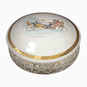 20th Century Bonbonnière in Genuine l.f. Porcelain with Coach Scene, 1950s