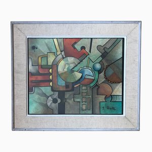 John Reitz, Composition géométrique, Pastel et Aquarelle sur Carton, Encadré