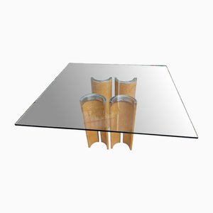 Dining Table with Square Glass Top and Aluminum Legs from Saporiti Italia, 1970s