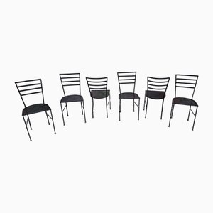 Dining Chairs in Black Lacquered Iron in the style of Gio Ponti, 1980s, Set of 6