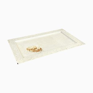 Italian Modern Tray in Beige Iron with Curls Pattern Decorations, 1990s