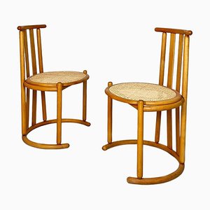Set of Italian Modern Wood and Vienna Straw High Backed Chairs, 1980s