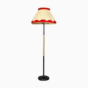 Mid-Century Italian Modern Metal Brass and Beige and Red Fabric Floor Lamp, 1940