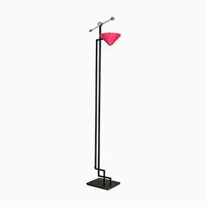 Italian Modern Metal Structure and Magenta Conical Diffuser Floor Lamp, 1980s
