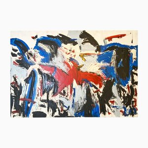 Italienischer Künstler, Moderne Abstrakte Komposition in Blau, Rot, Schwarz & Weiß, 1980er, Acrylmalerei