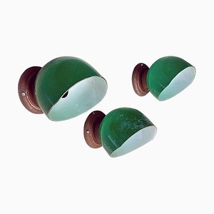 Italian Green and White Glass & Sheet Metal Wall Light, 1930s, Set of 3