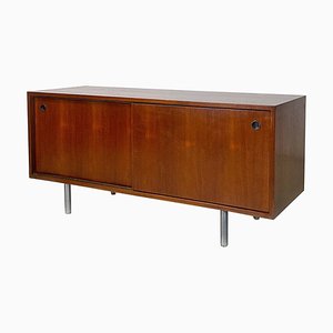 Enfilade Moderne en Teck et Métal avec Portes Coulissantes attribuée à Poltronova, Italie, 1970s