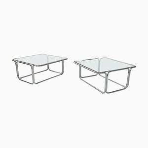 Moderne Italienische Quadratische Couchtische aus Glas & Verchromtem Stahl, 1970er, 2er Set