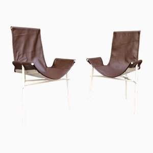 Fauteuils en Fer Laqué Blanc et Cuir Pleine Fleur Marron par Ilaria Marelli pour Coro, 1970s, Set de 2