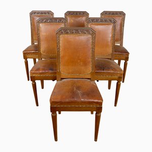 Gauthier-Poinsignon zugeschriebene Art Deco Beistellstühle aus geschnitztem Nussholz, 1920er, 6er Set