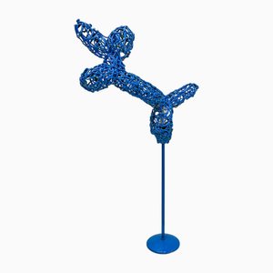 Lampe de Bureau Sculpture Moderne en Fil Bleu, 1980s