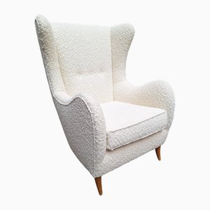 Lounge Chair in White Bouclé by Osvaldo Borsani for ABV, 1948