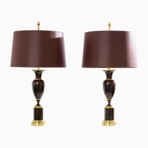Patinated Brass Lamps from Maison Charles, 1950s, Set of 2