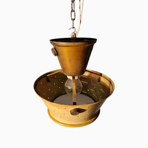 Ceiling Light in Brass and Iron with Glass Shade, 1950s