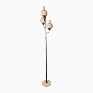 Lampadaire en Laiton et Verre Opalin avec Socle en Marbre Blanc de Stilnovo, 1950s