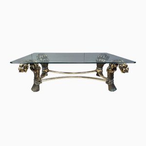 Vintage Brass Flower Coffee Table, 1970s