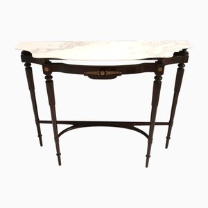 Table Console en Hêtre Noirci avec Plateau en Marbre Rose, Portugal, Italie, 1950s