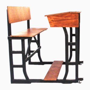 Large Wooden School Desk on Wheels with Desk Flap