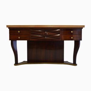 Console Jatoba Mid-Century, Laiton et Verre attribuée à Osvaldo Borsani, 1940s