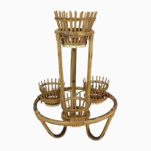 Support pour Plante Tiki Mid-Century en Rotin de Bambou, 1950s