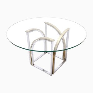 Vintage Round Dining Table in Brass and Steel, 1970s