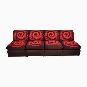 Fauteuils Marron avec Motifs en Spirale Rouge Orange, 1970s, Set de 4
