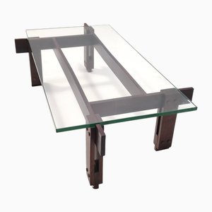 Walnut Coffee Table with Rectangular Glass Top attributed to Ico & Luisa Parisi, Italy, 1950s