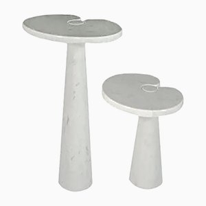 Italian Eros Series Coffee Tables in White Carrara Marble by Angelo Mangiarotti, 1970s, Set of 2