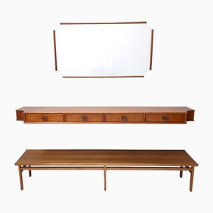 Entrance Wall Mirror, Walnut Console and Bench attributed to Ico & Luisa Parisi for Brugnoli, Italy, 1950s, Set of 3