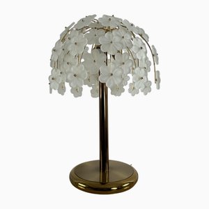Lampe de Bureau à 3 Lampes Mid-Century avec Fleurs en Verre de Murano Opalin, 1960s