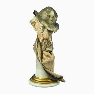 20th Century Ironic Bust of an Elderly Man with a Pipe by Giuseppe Cappè for Capodimonte, Italy, 1950s