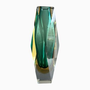 Sommerso Murano Grüne facettierte Vase, 1960er