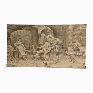 Großer signierter Wandteppich an Bord, 1900
