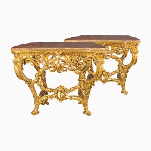 Italian Console Tables in Carved and Gilded Wood, Set of 2
