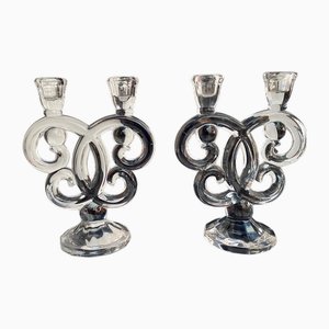 Candelabros dobles de cristal de plomo de Cristal de Vannes, Francia, años 60. Juego de 2