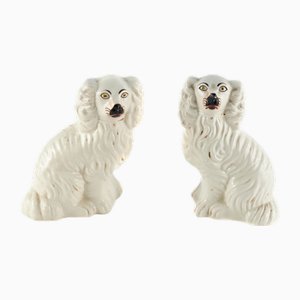 Antique Victorian White Staffordshire Dogs, 1890, Set of 2