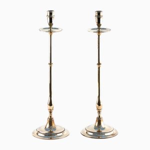 Grands Bougeoirs Antiques en Laiton, 1890, Set de 2