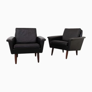 Set of Mid-Century Danish Black Leather Armchairs by Thams for Vejen Polstermøbelfabrik, 1960s