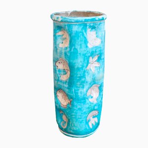 Italian Blue Ceramic Umbrella Stand from C.A.S. Vietri, 1950s