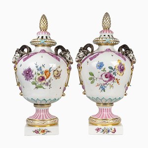 Large Napoleon III Porcelain Lidded Vases, Berlin, Germany, Set of 2