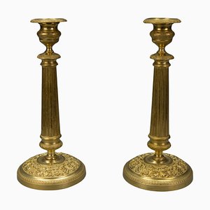 Bougeoirs Antiques en Laiton avec Motifs Floraux, France, 1920s, Set de 2