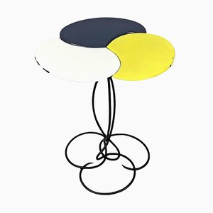 Table Basse Mid-Century Moderne en Fer Forgé et Émail Jaune et Gris, 1950s