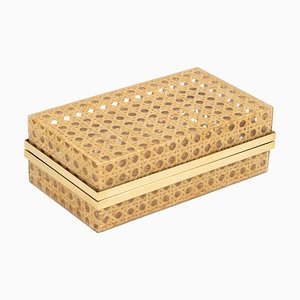 Midcentury Box in Rattan and Brass from Christian Dior, 1970s