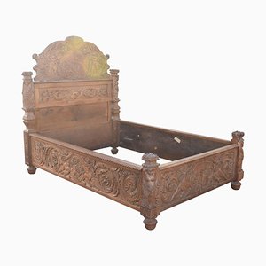 Antique Carved Oak Double Bed, 1860