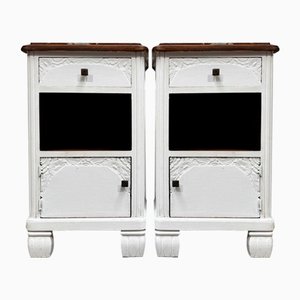 Weiß lackierte Vintage Art Deco Nachttische, 2er Set